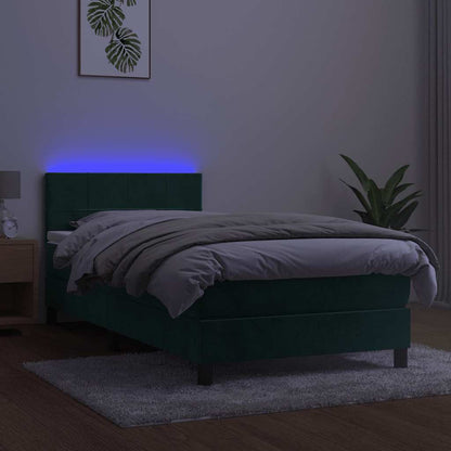 Letto a Molle con Materasso e LED Verde Scuro 90x190 cm Velluto