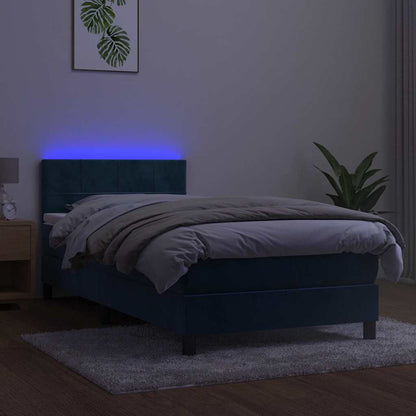 Letto a Molle con Materasso e LED Blu Scuro 90x190cm in Velluto - homemem39