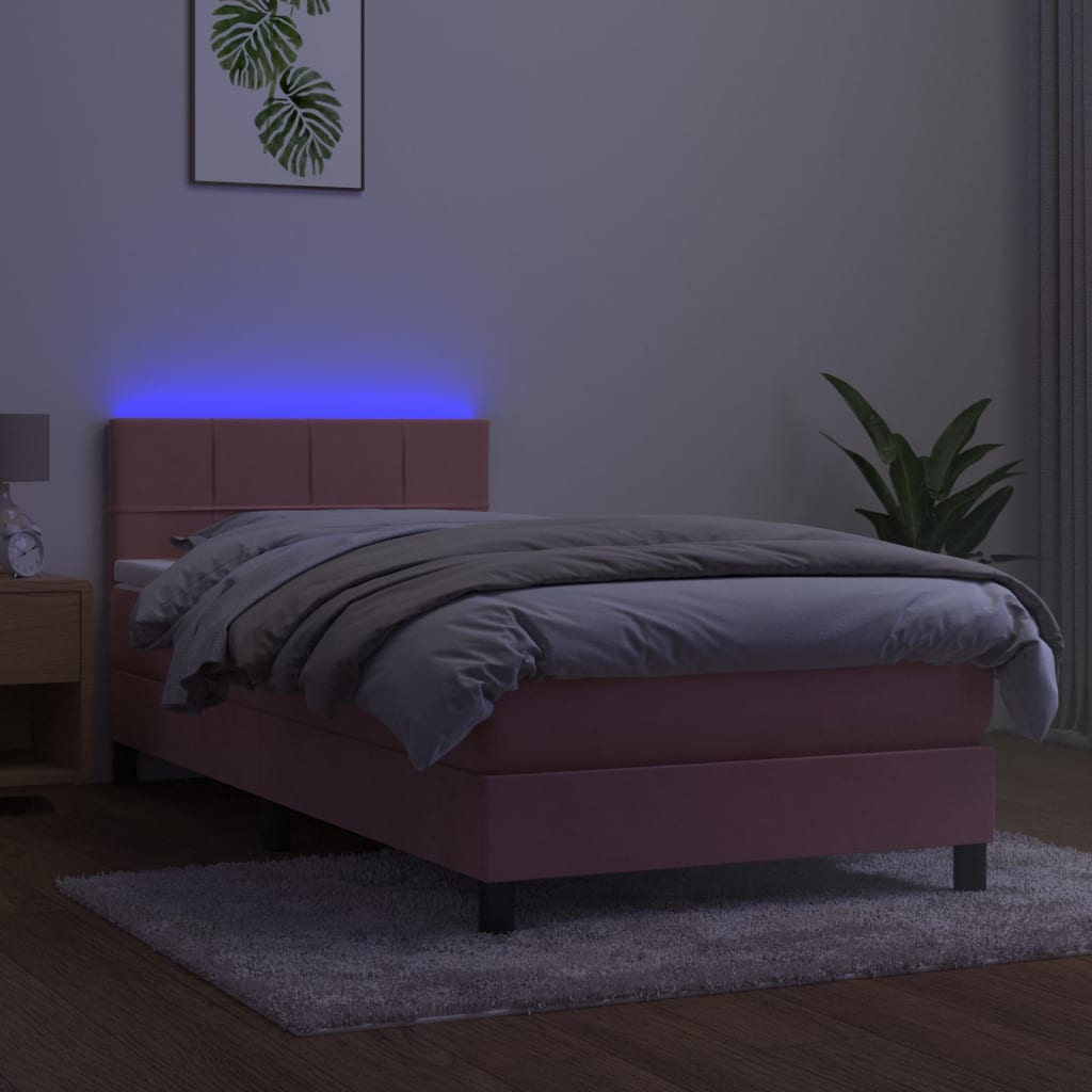 Letto a Molle con Materasso e LED Rosa 90x190 cm in Velluto | homemem39