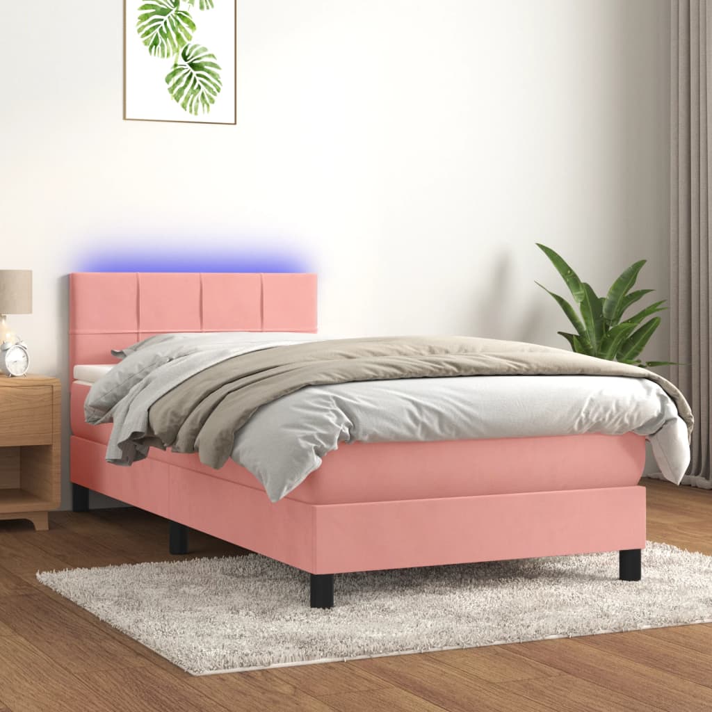 Letto a Molle con Materasso e LED Rosa 90x190 cm in Velluto | homemem39