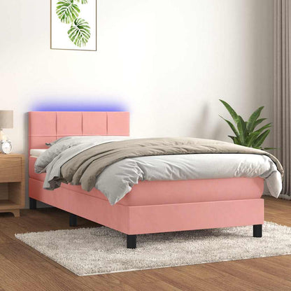 Letto a Molle con Materasso e LED Rosa 90x190 cm in Velluto