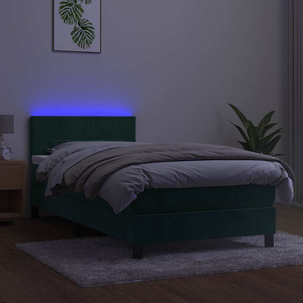 Letto a Molle con Materasso e LED Verde Scuro 90x200cm Velluto | homemem39