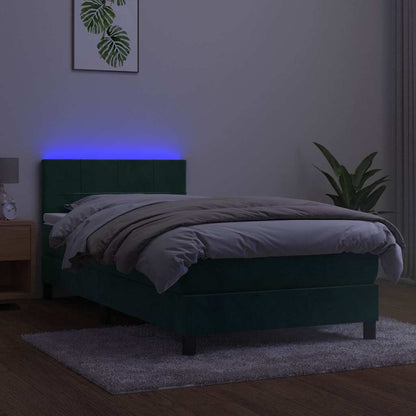 Letto a Molle con Materasso e LED Verde Scuro 90x200cm Velluto | homemem39