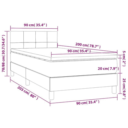 Letto a Molle con Materasso e LED Blu Scuro 90x200cm in Velluto | homemem39