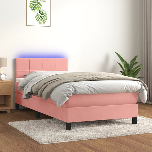 Letto a Molle con Materasso e LED Rosa 90x200 cm in Velluto - homemem39