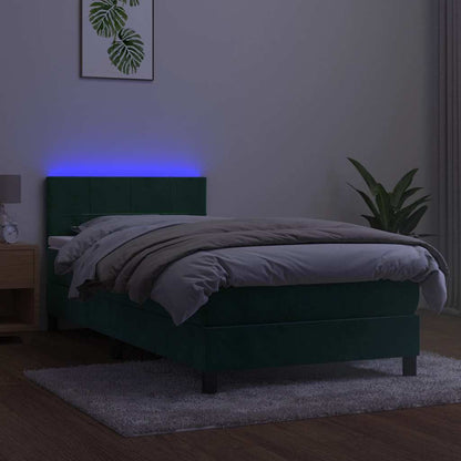 Letto a Molle con Materasso e LED Verde Scuro 100x200cm Velluto | homemem39