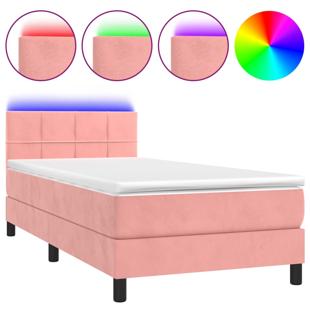 Letto a Molle con Materasso e LED Rosa 100x200 cm in Velluto - homemem39