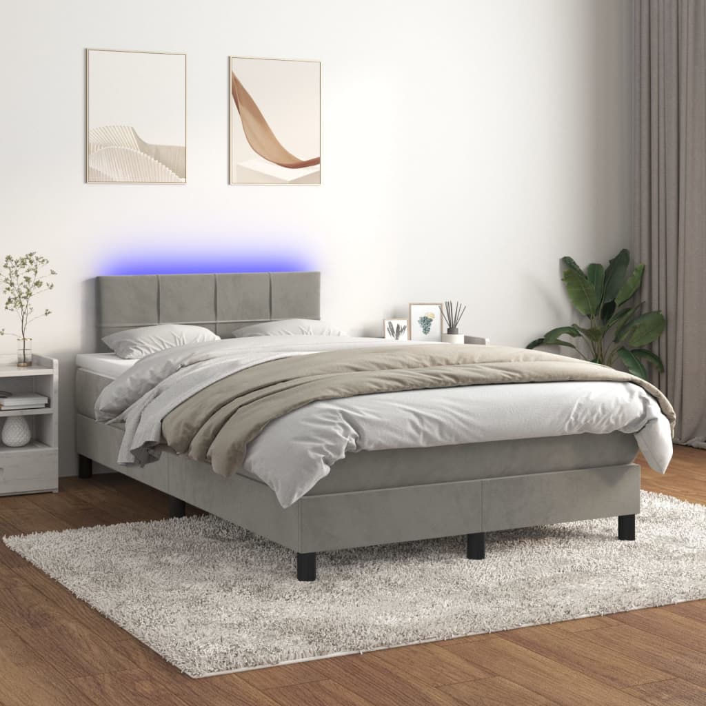 Letto a Molle con Materasso e LED Grigio Chiaro 120x200 cm Velluto - homemem39