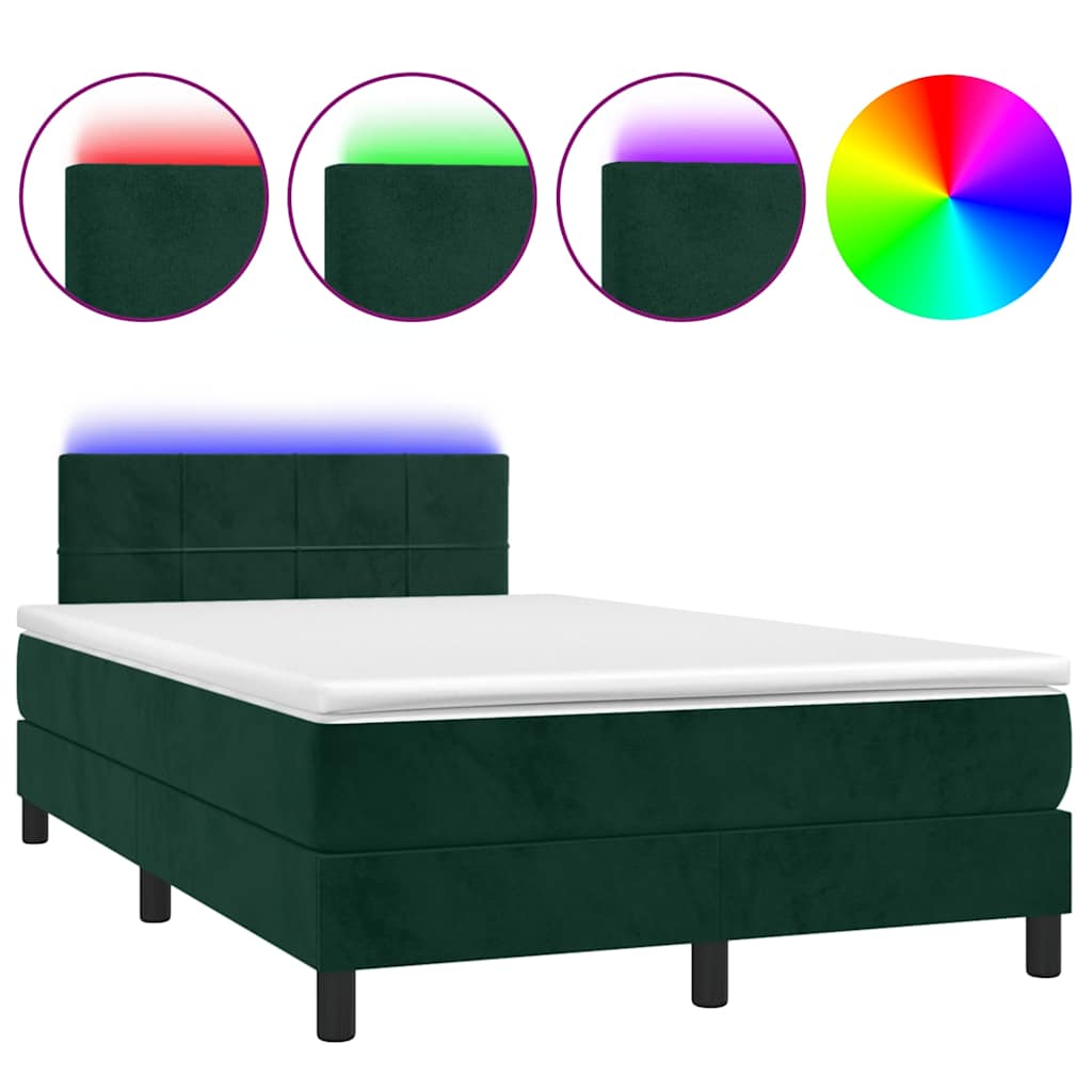 Letto a Molle con Materasso e LED Verde Scuro 120x200cm Velluto | homemem39