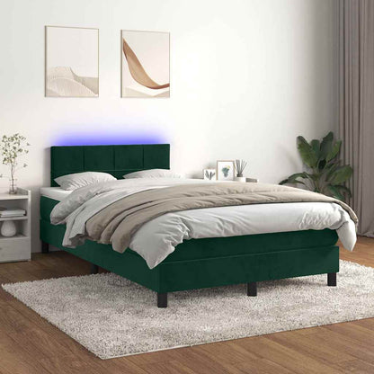 Letto a Molle con Materasso e LED Verde Scuro 120x200cm Velluto | homemem39