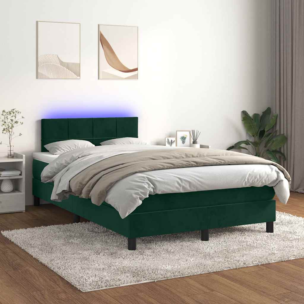 Letto a Molle con Materasso e LED Verde Scuro 120x200cm Velluto