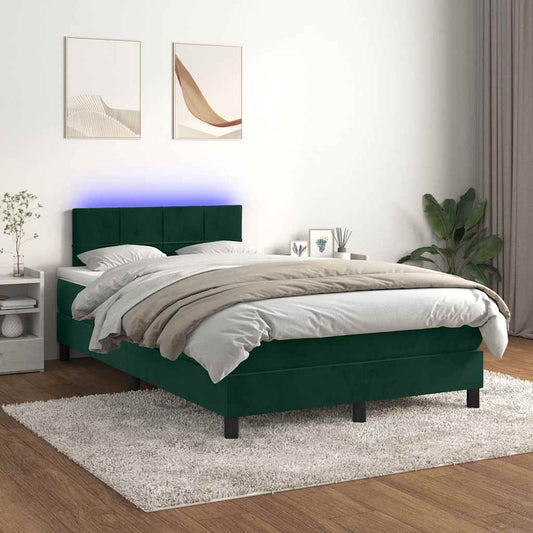 Letto a Molle con Materasso e LED Verde Scuro 120x200cm Velluto