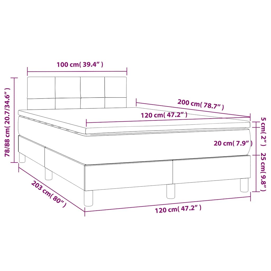 Letto a Molle con Materasso e LED Blu Scuro 120x200cm | homemem39
