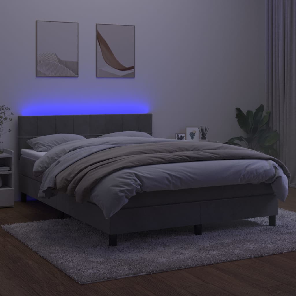 Letto a Molle con Materasso e LED Grigio Chiaro 140x190 cm Velluto - homemem39