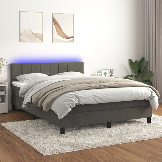 Letto a Molle con Materasso e LED Grigio Scuro 140x190 cm | homemem39