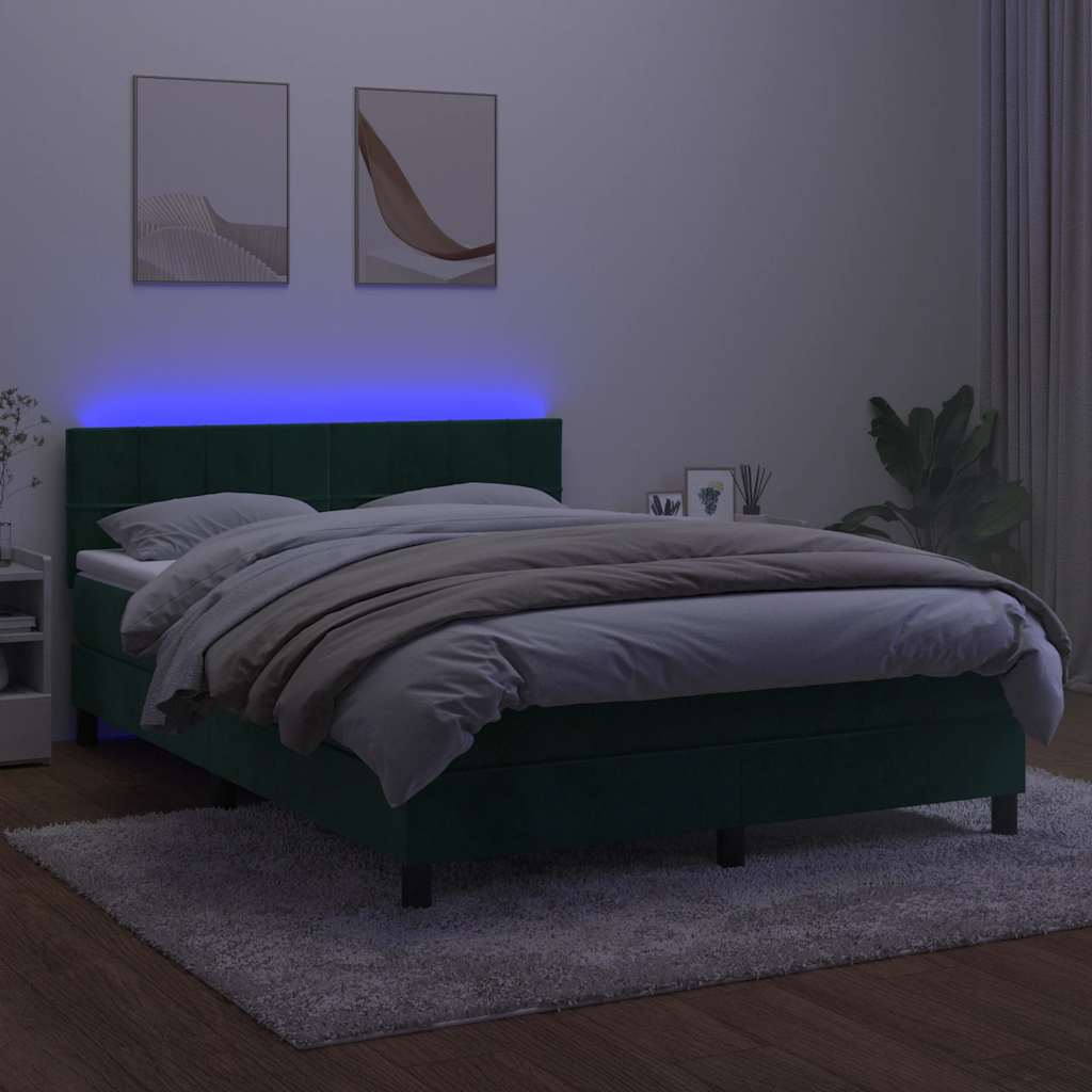 Letto a Molle con Materasso e LED Verde Scuro 140x190cm Velluto | homemem39