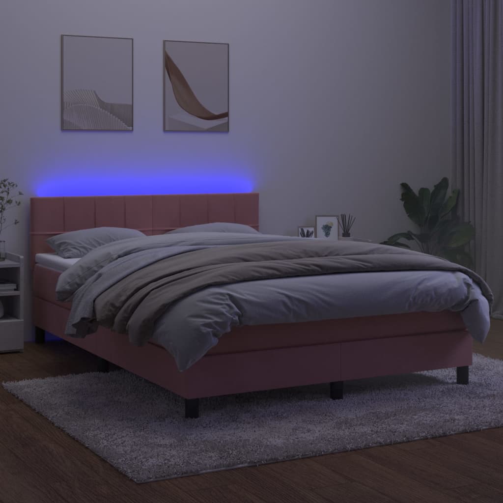 Letto a Molle con Materasso e LED Rosa 140x190 cm in Velluto - homemem39
