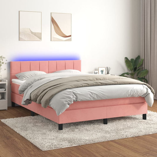 Letto a Molle con Materasso e LED Rosa 140x190 cm in Velluto - homemem39