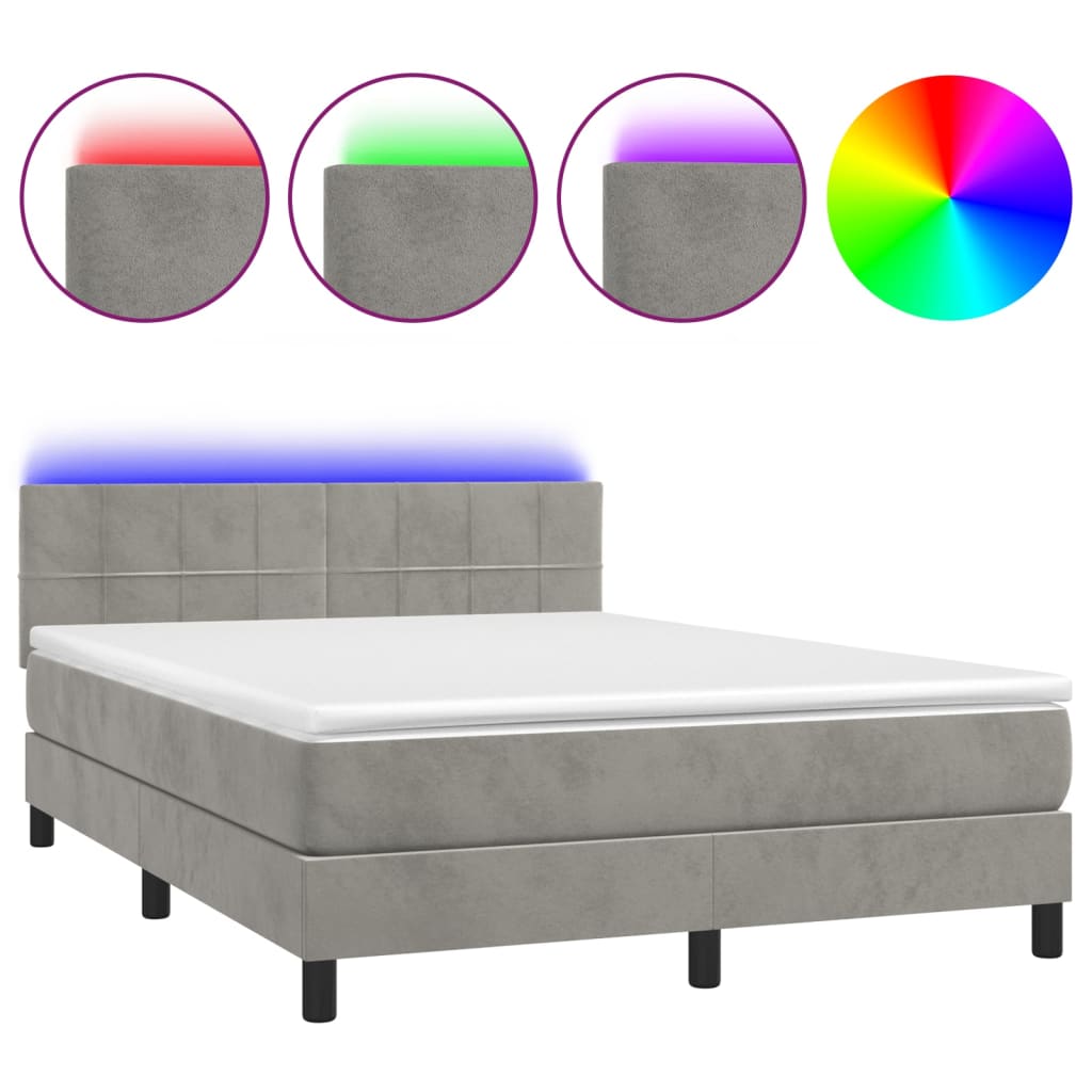 Letto a Molle con Materasso e LED Grigio Chiaro 140x200 cm Velluto
