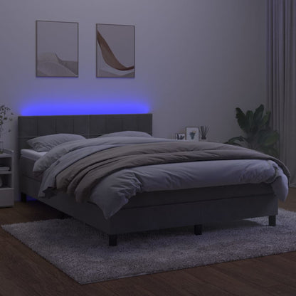 Letto a Molle con Materasso e LED Grigio Chiaro 140x200 cm Velluto