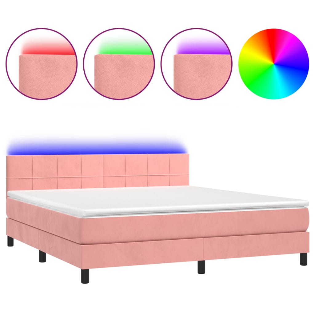 Letto a Molle con Materasso e LED Rosa 160x200 cm in Velluto - homemem39