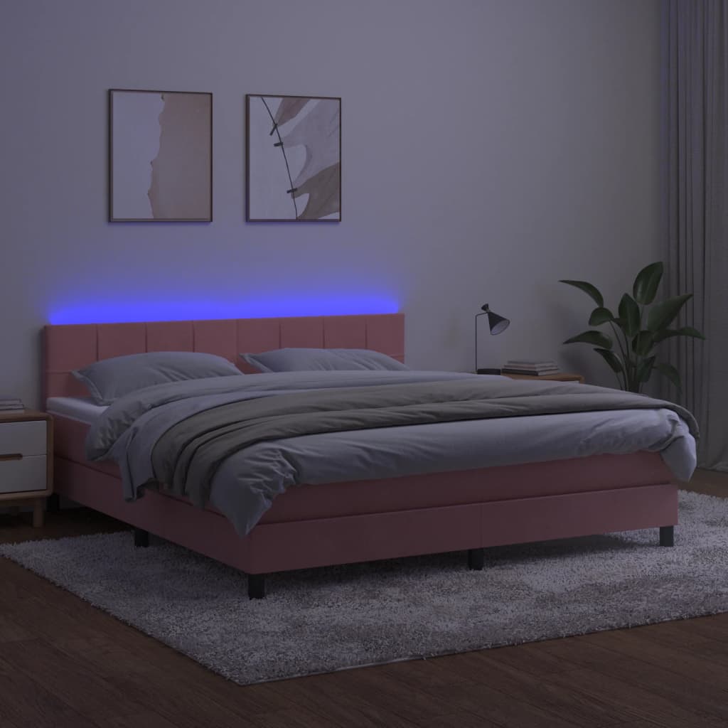 Letto a Molle con Materasso e LED Rosa 160x200 cm in Velluto - homemem39