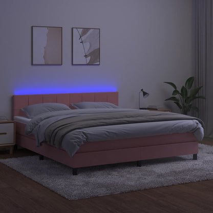 Letto a Molle con Materasso e LED Rosa 160x200 cm in Velluto - homemem39