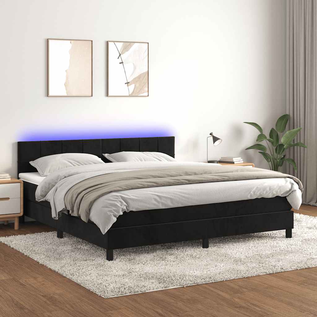 Letto a Molle con Materasso e LED Nero 180x200 cm in Velluto | homemem39