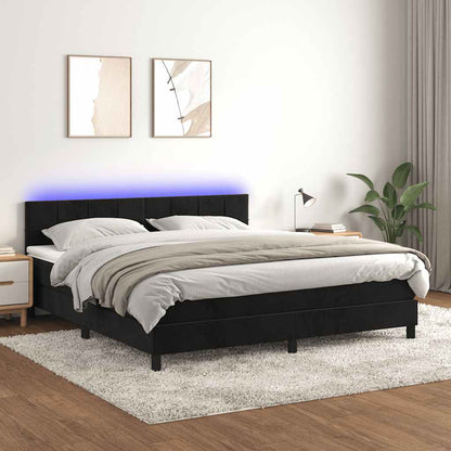 Letto a Molle con Materasso e LED Nero 180x200 cm in Velluto | homemem39