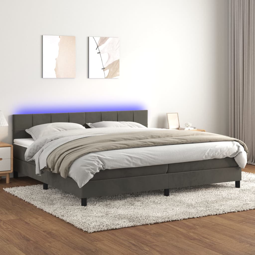 Letto a Molle con Materasso e LED Grigio Scuro 200x200 cm | homemem39
