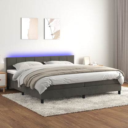 Letto a Molle con Materasso e LED Grigio Scuro 200x200 cm | homemem39