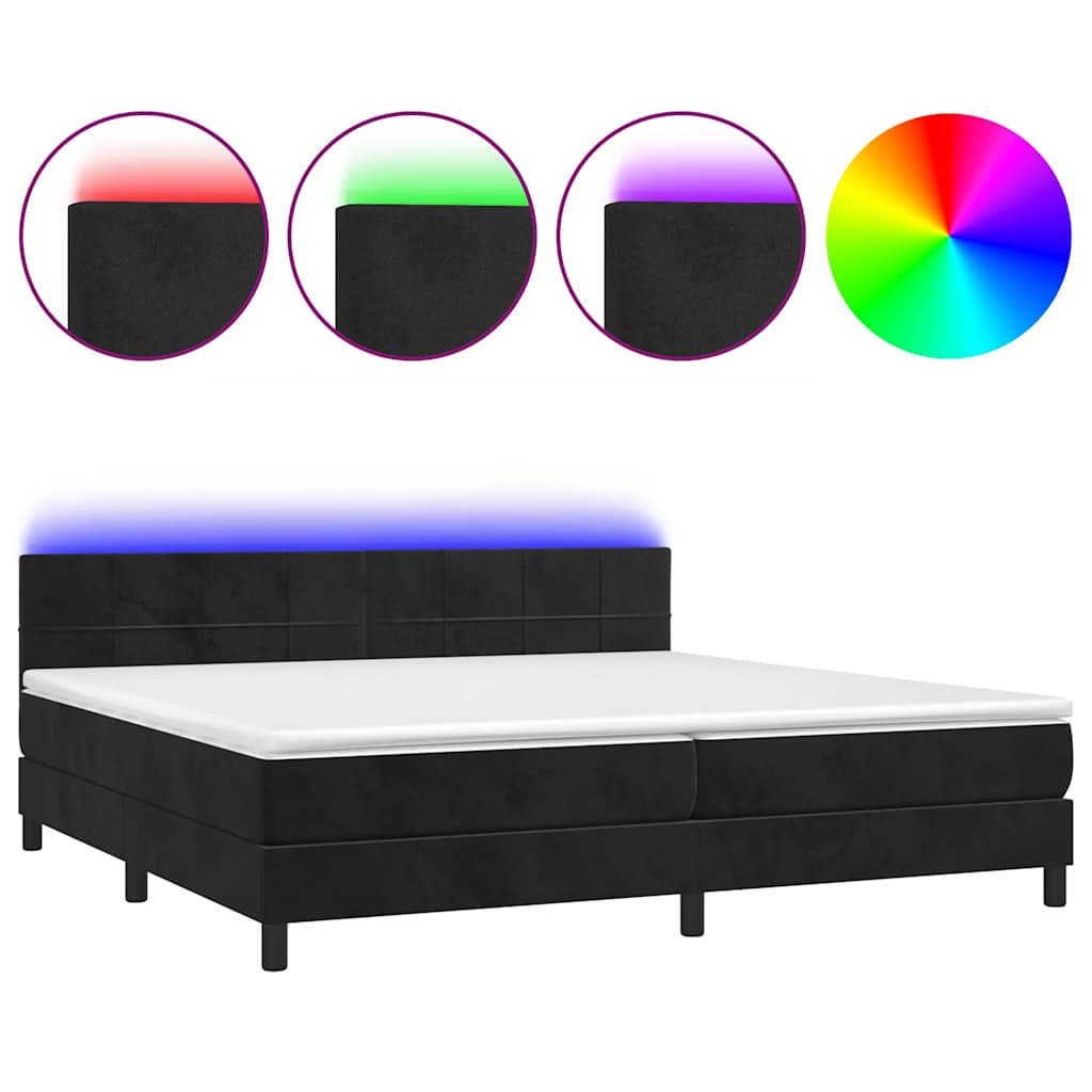 Letto a Molle con Materasso e LED Nero 200x200 cm in Velluto | homemem39