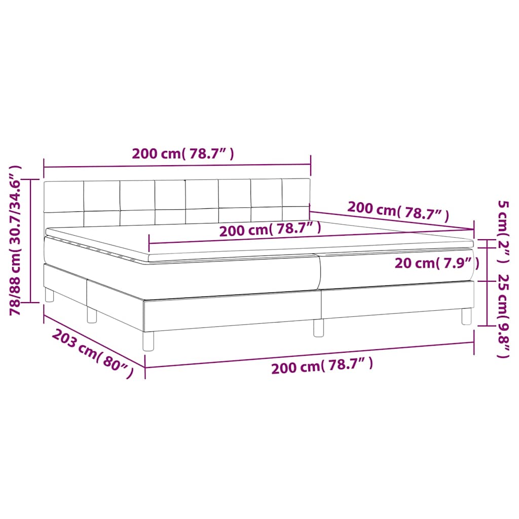 Letto a Molle con Materasso e LED Nero 200x200 cm in Velluto | homemem39