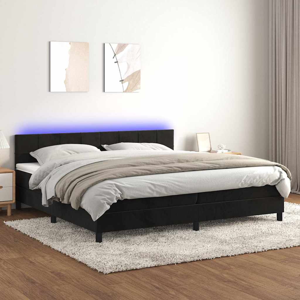 Letto a Molle con Materasso e LED Nero 200x200 cm in Velluto | homemem39