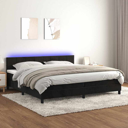 Letto a Molle con Materasso e LED Nero 200x200 cm in Velluto | homemem39