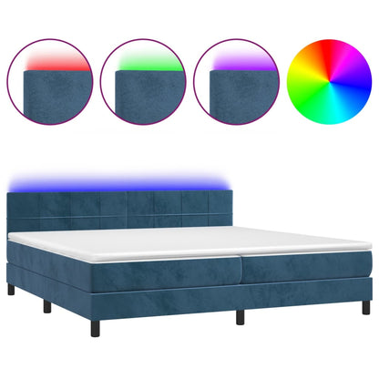 Letto a Molle con Materasso e LED Blu Scuro 200x200 cm - homemem39