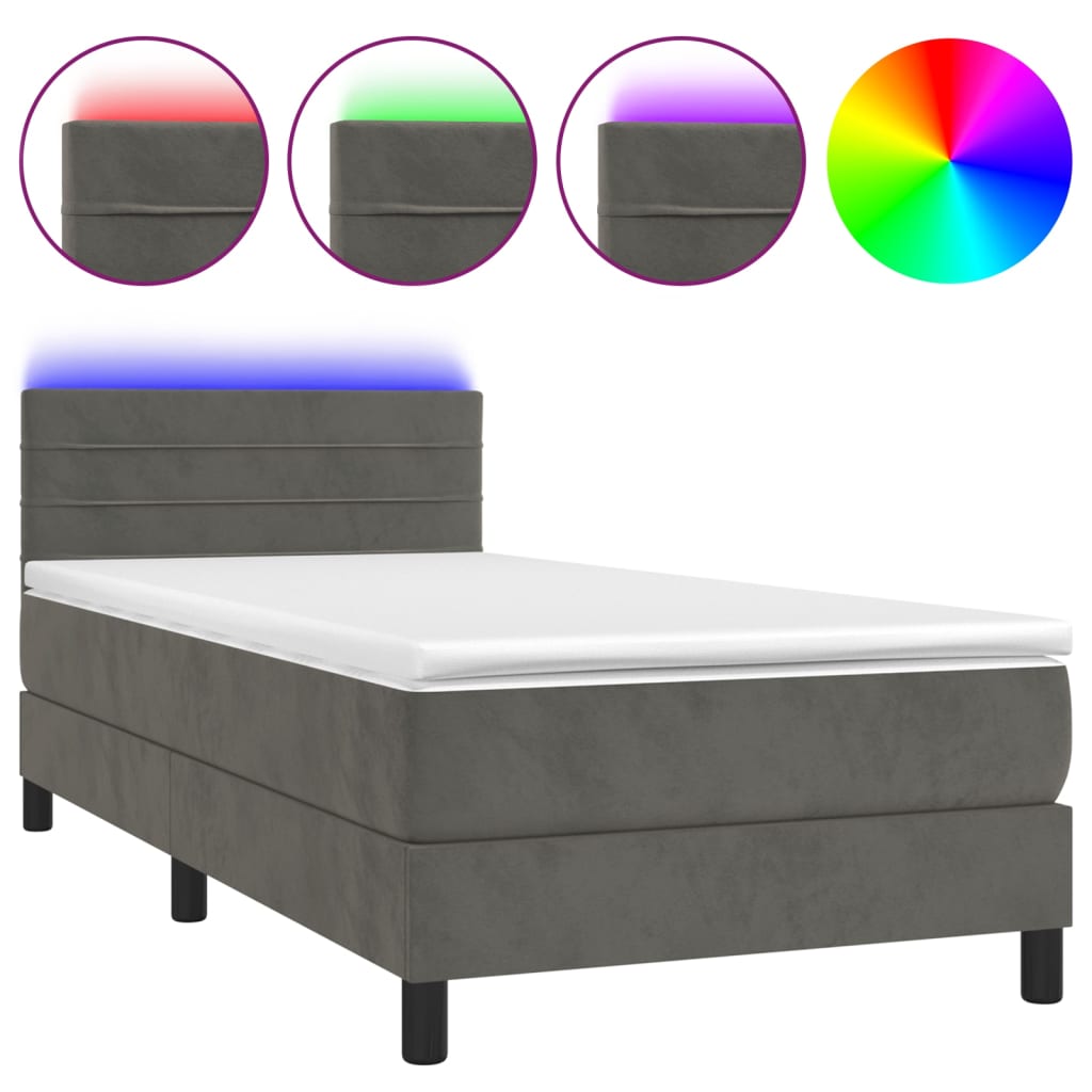 Letto a Molle con Materasso e LED Grigio Scuro 80x200cm Velluto | homemem39