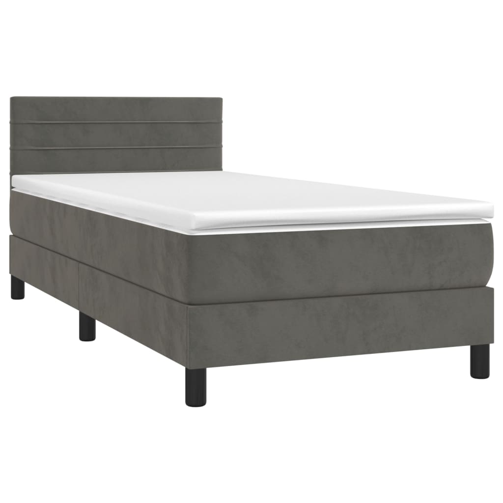 Letto a Molle con Materasso e LED Grigio Scuro 80x200cm Velluto | homemem39