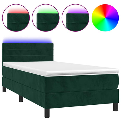 Letto a Molle con Materasso e LED Verde Scuro 80x200cm Velluto | homemem39