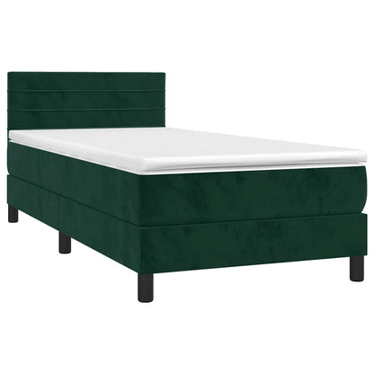 Letto a Molle con Materasso e LED Verde Scuro 80x200cm Velluto | homemem39