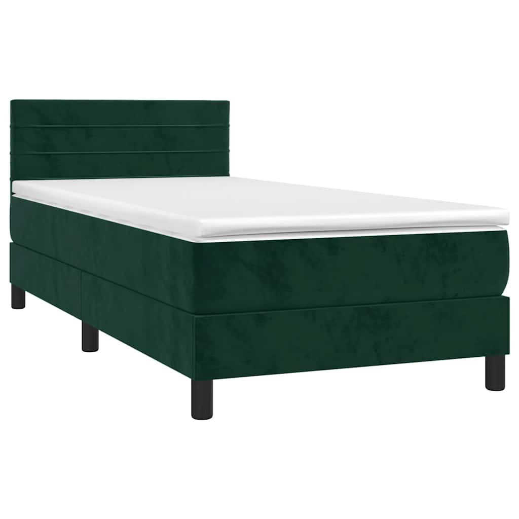 Letto a Molle con Materasso e LED Verde Scuro 80x200cm Velluto