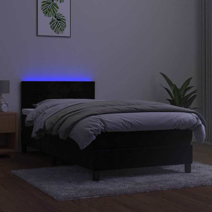 Letto a Molle con Materasso e LED Nero 90x190 cm in Velluto