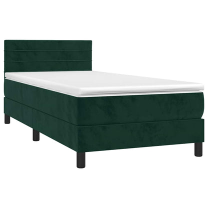 Letto a Molle con Materasso e LED Verde Scuro 90x190 cm Velluto | homemem39