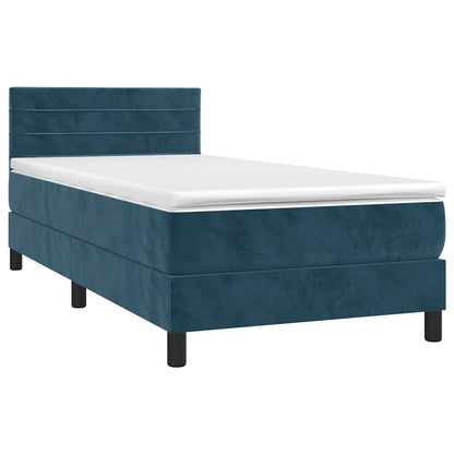 Letto a Molle con Materasso e LED Blu Scuro 90x190cm in Velluto | homemem39