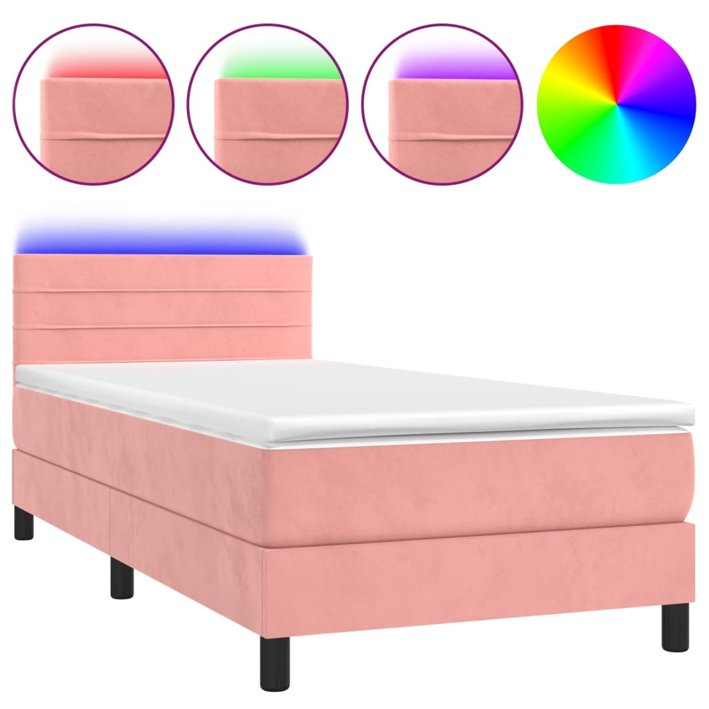 Letto a Molle con Materasso e LED Rosa 90x190 cm in Velluto | homemem39