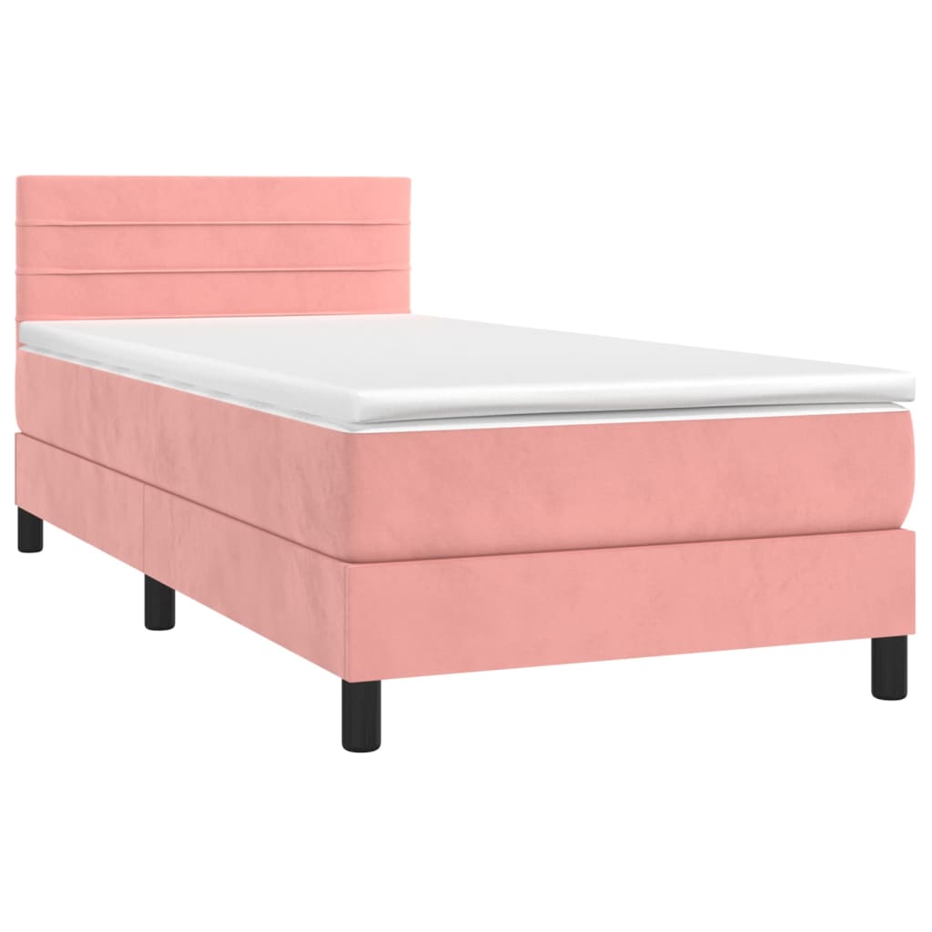 Letto a Molle con Materasso e LED Rosa 90x190 cm in Velluto | homemem39