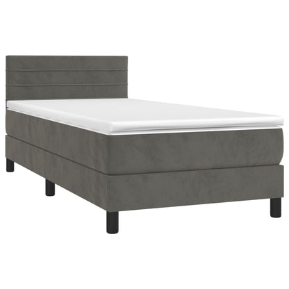 Letto a Molle con Materasso e LED Grigio Scuro 90x200cm Velluto - homemem39