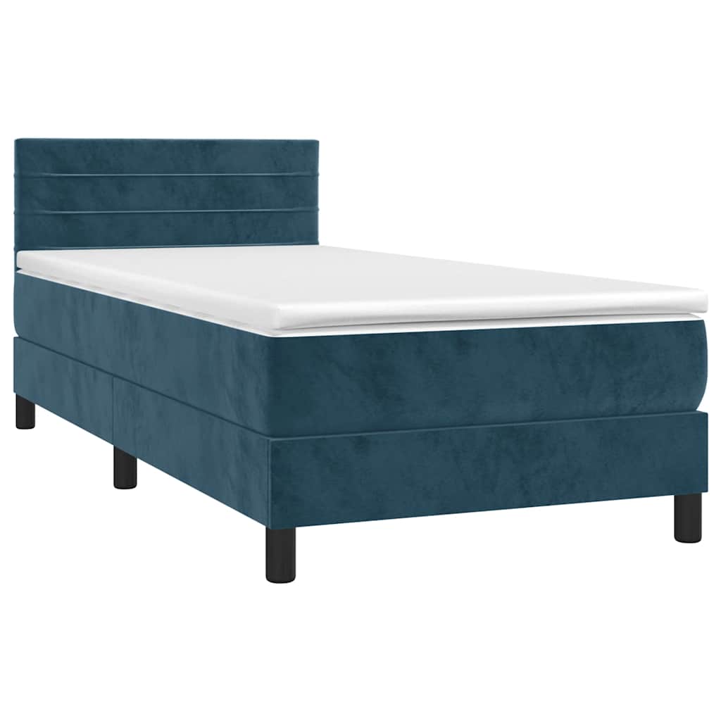 Letto a Molle con Materasso e LED Blu Scuro 90x200cm in Velluto | homemem39
