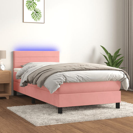 Letto a Molle con Materasso e LED Rosa 90x200 cm in Velluto - homemem39