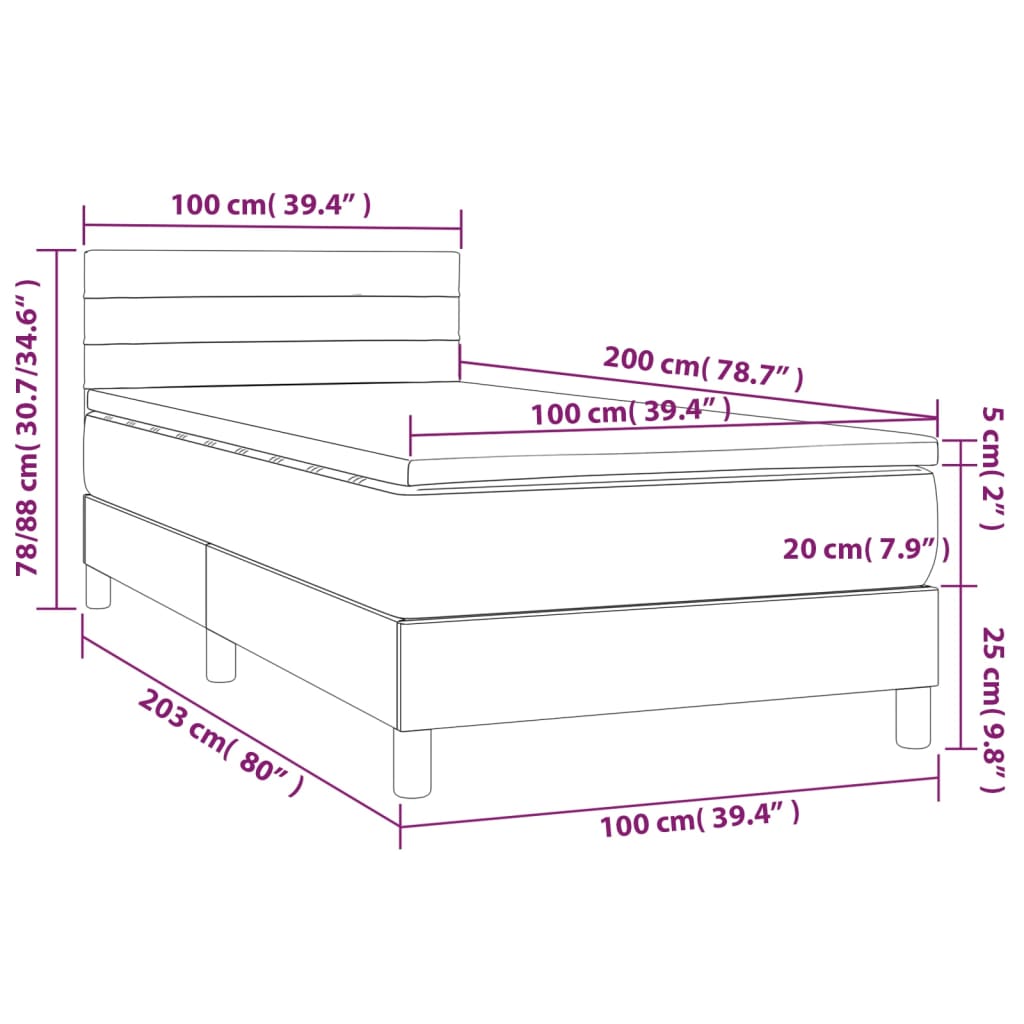 Letto a Molle con Materasso e LED Grigio Chiaro 100x200 cm Velluto | homemem39